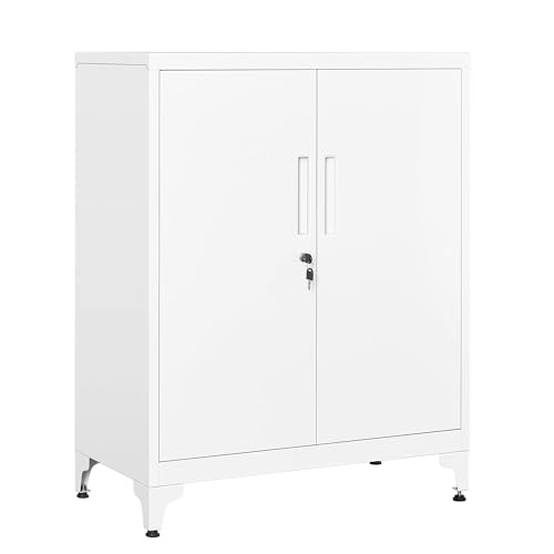 Mehrzweckschrank, Aktenschrank, Büroschrank mit 2 Türen, Schrank abschließbar, Aufbewahrungsschrank aus Stahl, für Arbeitszimmer, Wohnzimmer，40 x 80 x 90 cm (Mattweiß) von Herpaty