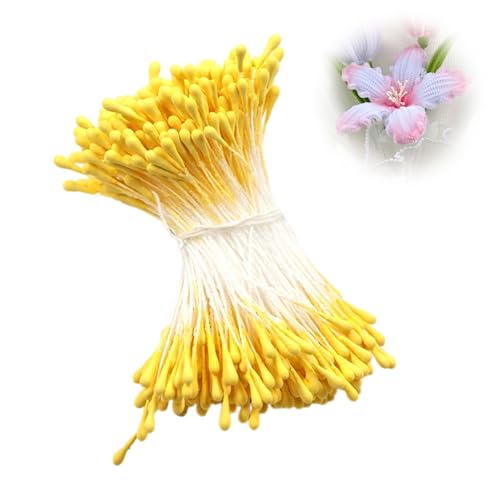 400 Stück Pfeifenreiniger Blumen Staubblatt Gelb, Kunstblume Staubgefäß Stempel Matt Perle Blumenstempel für Heimwerker, 3mm zum Basteln Tulpe Blumenstrauß Pfeifenreiniger Blumen Zubehör von Herr Ozean