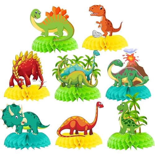Geburtstagsdeko 8-teilig, Waben Dinosaurier Deko Kindergeburtstag Jungen- 8er-Set Dinosaurier Party Tischaufsätze - Bienenwabe Mittelstück - Dinosaurier von Herr Ozean