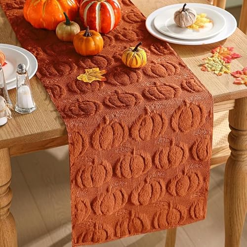 Weich Plüsch Samt Faux Pelz Jacquard Caramel Kürbisse Herbst Tischläufer, Küche Tisch Dekoration Urlaub Party Dekor 33x183 cm (33*183cm) von Herr Ozean