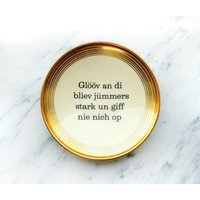 Wandteller Glööv An Di 12 cm Vintage Plattdeutsch Wanddeko Goldrand Herr Fuchs Ringe Streifen von HerrFuchs