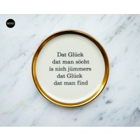 Wandteller Glück 11 cm Vintage Plattdeutsch Wanddeko Goldrand Herr Fuchs Mini von HerrFuchs