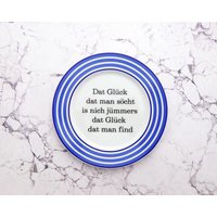 Wandteller Glück 19 cm Vintage Plattdeutsch Wanddeko Blau Ringe Herr Fuchs von HerrFuchs