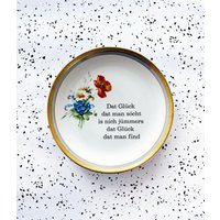 Wandteller Glück 19 cm Vintage Plattdeutsch Wanddeko Blumen Goldrand Herr Fuchs von HerrFuchs
