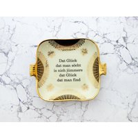 Wandteller Glück 19 cm Vintage Plattdeutsch Wanddeko Gold Schwarz Eckig Muster Herr Fuchs von HerrFuchs