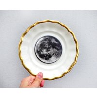 Wandteller Herr Fuchs Mond Breiter Goldrand Moon Wellen 19cm Gold Vintage von HerrFuchs
