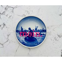 Wandteller Moin. 8 cm Vintage Kopenhagen Meerjungfrau Wanddeko Blau/Neonpink Herr Fuchs Mini Minimini von HerrFuchs