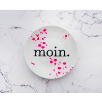 Wandteller Moin. Typo Herr Fuchs Mini 11cm Punkte Kleckse Neon Neonpink von HerrFuchs