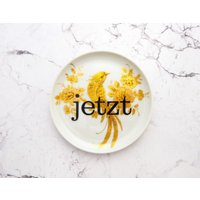 Wandteller Typo Jetzt 11 cm Vintage Teller Wanddeko Gold Vogel Herr Fuchs Wohnen von HerrFuchs