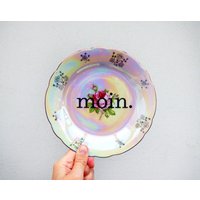 Wandteller Typo Moin. Vintage Wanddeko Regenbogen/Gold Herr Fuchs Schnack 19cm von HerrFuchs