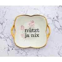 Wandteller Typo Nützt Ja Nix Vintage Herr Fuchs Teller Blumen 21cm Gold Rosa von HerrFuchs