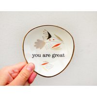 Wandteller Vintage Herr Fuchs You Are Great Blume Teller 10cm Gold Punkte Oval von HerrFuchs