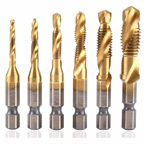 Bohrer Gewindebohrer Set M3-M10 Metrisches Gewinde Spiralschrauben Gewindeschneider Set HSS-4341,1/4" Sechskantschaft Bohrer,6PCS von Herreicher