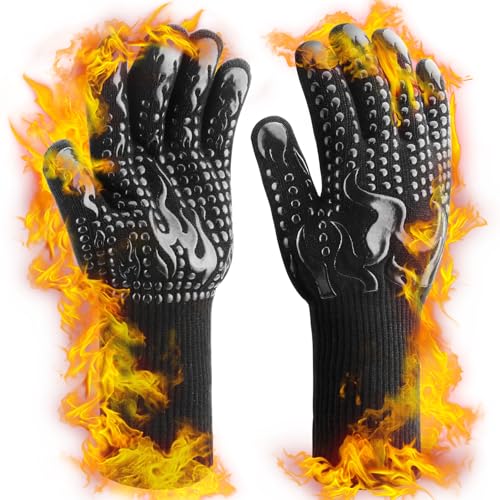 Herreicher Grillhandschuhe Hitzebeständig 800 Grad - Ofenhandschuhe Topfhandschuhe Feuerfeste Handschuhe Kochhandschuhe Backhandschuhe Baumwolle Anti-Rutsch für Küche und BBQ, Universalgröße XS-XXL von Herreicher
