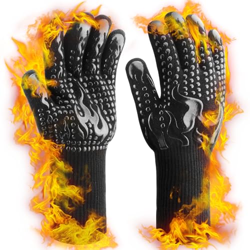 Herreicher Grillhandschuhe Hitzebeständige 2024 Ofenhandschuhe - Anti-Rutsch Topfhandschuhe Feuerfeste BBQ Handschuhe bis 800°C Kochhandschuhe Backhandschuhe Backofenhandschuhe von Herreicher