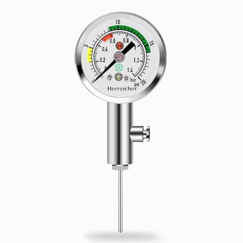 Herreicher Luftdruckmesser Ball Sport Druckmesser - Tragbar Luftdruckmessgerät Fußball Volleyball Basketball Luftdruck Manometer Mini Ballpumpe mit Nadel für Alle Kugelventile Sport von Herreicher