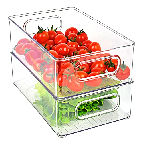 Herrfilk Kühlschrank Organizer 2er Set, Durchsichtig Stapelbare Aufbewahrungsbox mit Griff, Tidy Fridge Organizer Set, Kühlschrankbox Set für Küchen, Küchenschrank, Schränke -BPA Frei, Mittel von Herrfilk