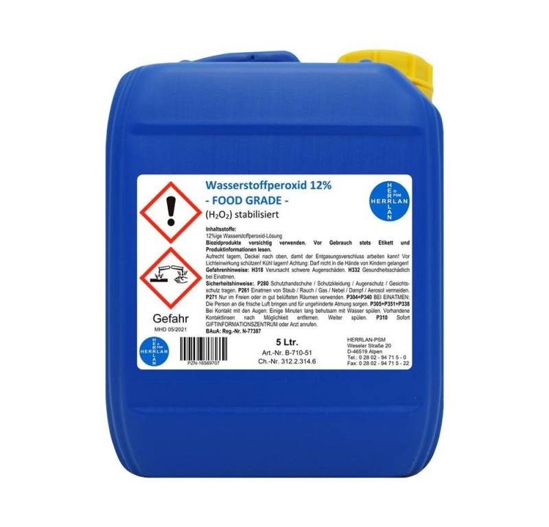 HERRLAN Wasserstoffperoxid 12% FOOD GRADE I 5 Liter I HERRLAN-Qualität Oberflächen-Desinfektionsmittel von Herrlan
