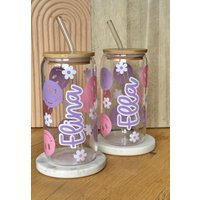 Trinkglas Blumen Smiley | Kaffeebecher To Go Daisy Glas Mit Deckel Und Strohhalm Becher Bambusdeckel Geschenk Smoothie Matcha Trinkglas Blumen Smiley | Kaffeebecher To Go Daisy Glas Mit Deckel Und Strohhalm Becher Bambusdeckel Geschenk Smoothie Matcha von HerrlichbyLuisa