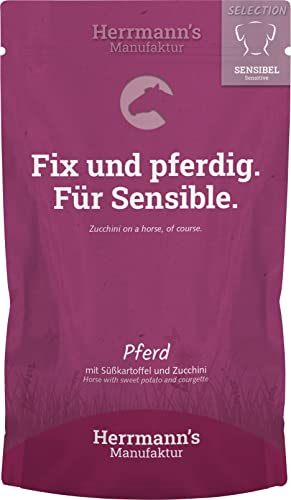 Herrmann Pouch Sensibel Pferd Süsskartoffel, Zucchini und Borretschöl, 15er Pack (15 x 150 g) von Herrmann's