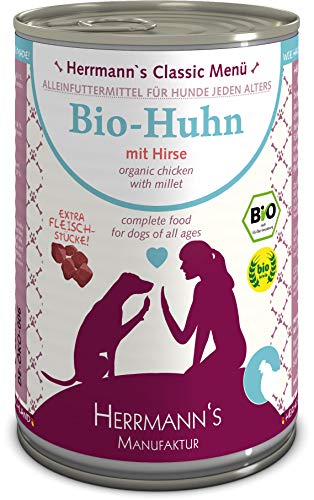 Herrmanns Bio Hundefutter Huhn Menu 2 mit Hirse, Kürbis, Zucchini 400 g, 12er Pack (12 x 400 g) von Herrmann's