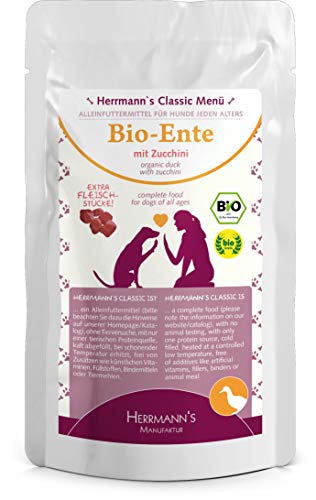 Herrmanns Ente Menu 1mit Kürbis, Zucchini, Banane, Nachtkerzenoel 130g Bio Hundefutter, 12er Pack (12 x 0.13 kg) von Bigcago