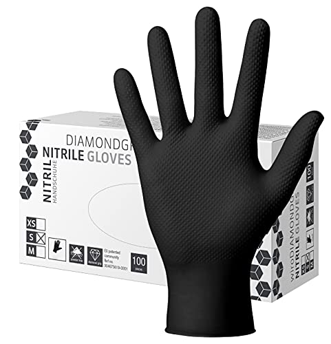 Herrmann Nitril Handschuh DiamantGrip Schwarz oder Orange | 100 Stück | Gr. S - XL | Perfekter GRIP Einweg Montage Schutzhandschuhe puderfrei latexfrei | Diamanttextur Nitril-Handschuhe von Herrmann