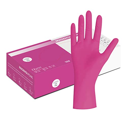 Herrmann Nitrilhandschuhe Magenta/Pink in Größe M | 100 Stück | Einweghandschuh in praktischer Spenderbox | Ideal für Hygienebereiche - wie Kosmetik, Lebensmittel uvm. | latexfrei von Herrmann