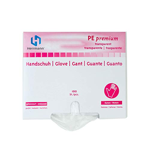 PE-Handschuhe Premium Transparent | 100-er Pack in Spenderbox | Dieselhandschuhe, Einmalhandschuhe, Einmal-Handschuhe (Damen) von Herrmann
