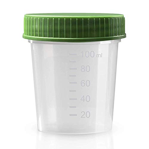 Urinbecher Premium Grün 25 Stück | 125 ml Fassungsvermögen bis 100 ml graduiert | auslaufsicherer und gefriertauglicher Urinprobenbecher mit Schraubdeckel | mattiertes Schriftfeld auf dem Becher von Herrmann
