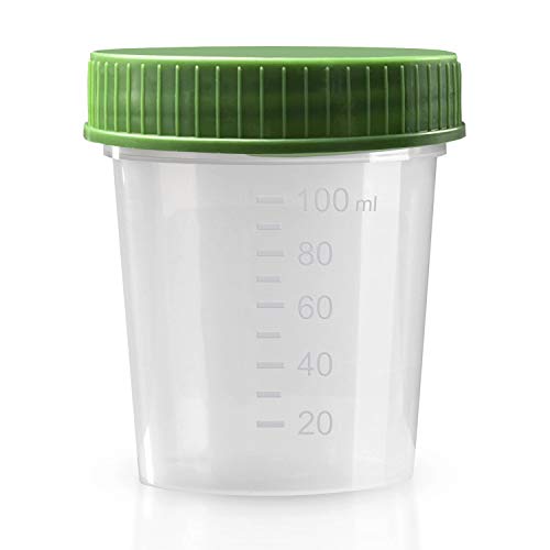 Urinbecher Premium Grün 50 Stück | 125 ml Fassungsvermögen bis 100 ml graduiert | auslaufsicherer und gefriertauglicher Urinprobenbecher mit Schraubdeckel | mattiertes Schriftfeld auf dem Becher von Herrmann