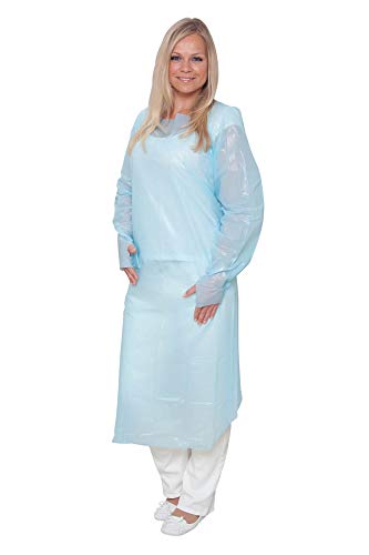 Vlies-Infektionsschutzkittel Gr. XXL Premium Plus 25 Stück | Infektionserregerschutz EN 14126 CPE-Komplett-Laminierung | mit Daumenschlaufen | CPE-Schutzkittel 119 x 144 cm (XXL) von Herrmann