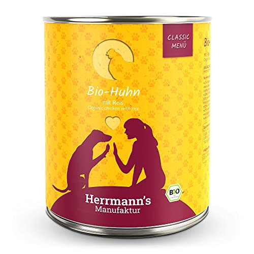Herrmanns Bio Hundefutter Huhn Menu 1 mit Reis, Karotte 800 g, 6er Pack (6 x 800 g) von Herrmann's