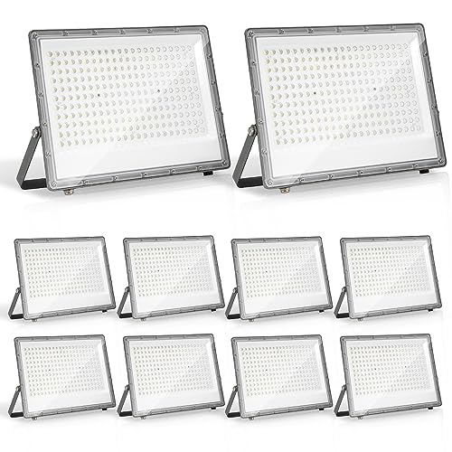 Herrselsam 10x200W Strahler Außen, LED Flutlicht 6000K Kaltweiß Superhell 19800LM Außenstrahler mit 1M Langem Kabel, LED Fluter IP65 Wasserdicht für Außen & Innen (Kein Stecker) von Herrselsam