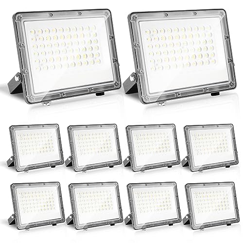 Herrselsam 10x50W Strahler Außen, LED Flutlicht 6000K Kaltweiß Superhell 4950LM Außenstrahler mit 1M Langem Kabel, LED Fluter IP65 Wasserdicht für Außen & Innen (Kein Stecker) von Herrselsam
