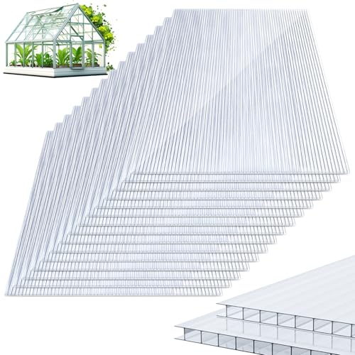 Herrselsam 14xPolycarbonat Hohlkammerstegplatten 4mm Doppelstegplatte für Gewächshaus(60.5x121cm) 10,25 m² Gewächshausplatte UV-beständigen für Gewächshaus Garten mit 50xKlammern 50xZ-Clips von Herrselsam