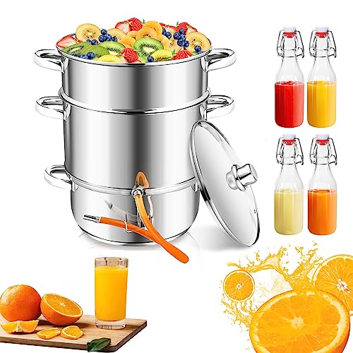 Herrselsam 16L Dampfentsafter, Edelstahl Entsafter Saftpresse mit 4 Bügelflasche, Ø 26cm Schonendes Entsaften von Obst und Gemüse, für alle Herdarten geeignet von Herrselsam