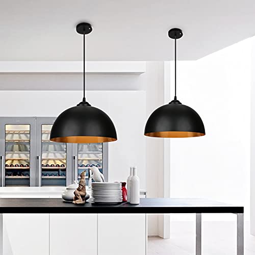 Herrselsam 2 Stücke Pendelleuchte, Retro Hängelleuchte Hängelampe aus Metall, Industrielle Vintage LED Pendellampe, E27 Fassung für max 60W, Ø 30cm（Ohne Leuchtmitte） schwarz von Herrselsam