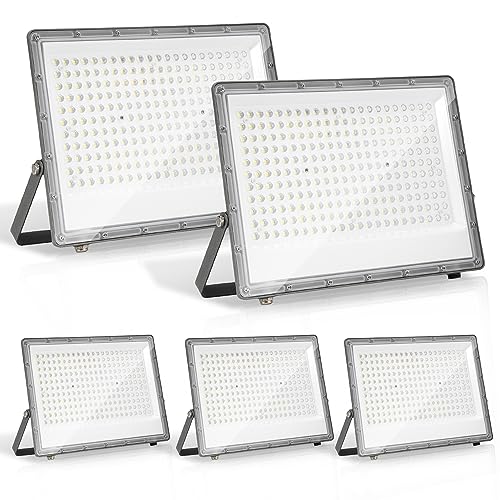 Herrselsam 200W LED Strahler Außen, 5 Stücke 6000K Kaltweiß LED Scheiwerfer Superhell 19800LM, Außenbeleuchtung IP65 Wasserfest Außenlampe für Hinterhof, Terrasse (Kein Stecker) von Herrselsam