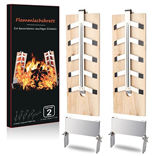 Herrselsam 2er Set Flammlachsbrett Räucherbrett 5 Stufen einstellbar mit Stabiler Edelstahl-Halterung für Feuerschale & Grill von Herrselsam