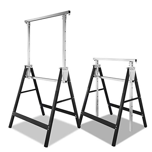 Herrselsam 2er Set Gerüstbock Höhenverstellbar Arbeitsbock, 7-fach 80-130 cm klappböcke, Metallbock mit Rasthaken, Unterstellbock Tragkraft 200 kg Teleskop-Arbeitsbock, Schwarz von Herrselsam
