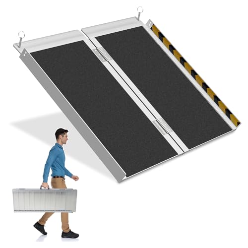 Herrselsam 61x73cm Rollstuhlrampe Belastbar bis 270KG Rollstuhlrampe mit Rutschfester Oberfläche Tragbare Rollstuhlrampe Rollstuhlklapprampe für Zuhause Stufen Treppen Türöffnung von Herrselsam