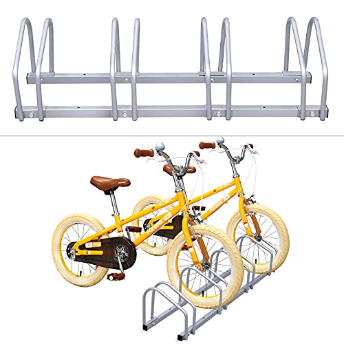 Herrselsam Fahrradständer für 4 Fahrräder, Boden und Wandmontage, Aufstellständer Fahrrad Ständer, 35-55mm Reifenbreite, für Garage und Garten, Silber von Herrselsam