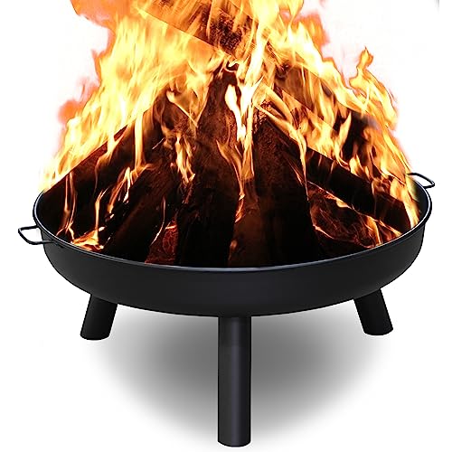 Herrselsam Feuerschale Ø 80 cm Feuerstelle für den Garten, mit 3 abnehmbaren Füßen und Griffen, Outdoor-Feuerstelle für Garten und Balkon, Stahl-Feuerstelle für Sommerpartys, Lagerfeuerheizung von Herrselsam