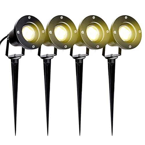 Herrselsam Gartenbeleuchtung LED, 4W GU10 Warmweiß 3000K Gartenstrahler mit Erdspieß, Gartenstrahler mit Stecker und 1,3m Kabel, IP65 Wasserdicht Wegbeleuchtung für Außen Garten (4 Stück) von Herrselsam