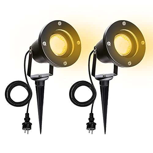 Herrselsam Gartenleuchte mit Erdspieß, 4W GU10 Gartenbeleuchtung LED mit Stecker, IP65 Wasserdicht Warmweiß 3000K Gartenstrahler, Dekorative Gartenlampe Beleuchtung (2 Stück) von Herrselsam