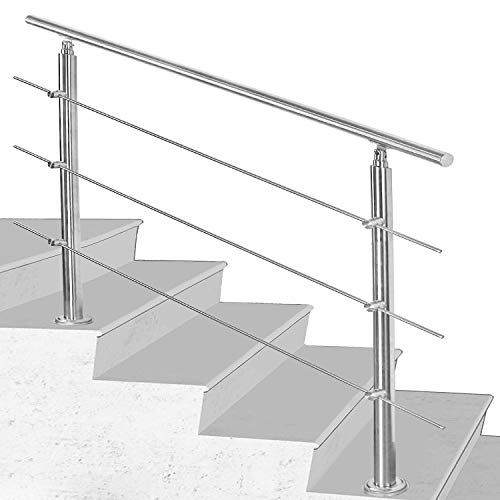 Herrselsam Handlauf Edelstahl Aussen 80 CM, Treppengeländer Innen und Außen,Geländer treppe mit 3 Querstreben, Geländer für Treppen, Brüstung, Balkon von Herrselsam