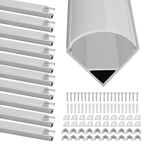 Herrselsam Hochwertiges LED-Profil, 10×1M LED-Aluminium Profil, V-Form LED-Streifenprofil mit Abdeckung, Endkappen und Montageclips, 1000mm x 17mm x 7mm von Herrselsam
