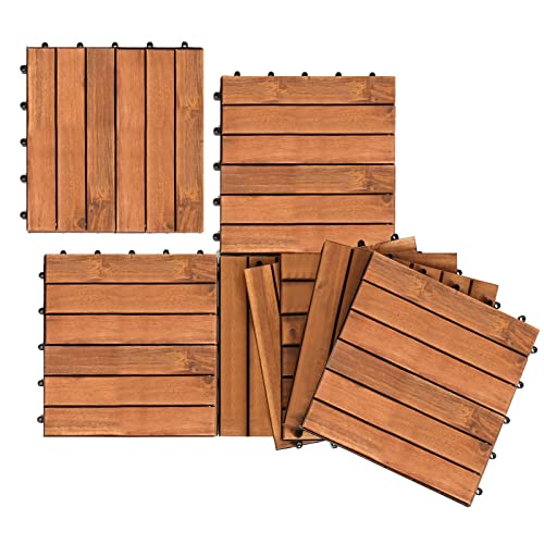 Herrselsam Holzfliesen Balkon, Akazien Holz 30x30 cm 6 Latten Fliese 1m², Geeignet als Terrassenfliesen und Balkonfliesen, Innen und Außen (22 Stück) von Herrselsam