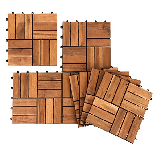 Herrselsam Holzfliesen Terrassenfliesen, 30x30 cm Holzfliesen aus Akazien Holz, 12 Latten Fliese 1m², Bodenfliesen geeignet als Terrassenfliesen und Balkonfliesen(11 Stück) von Herrselsam